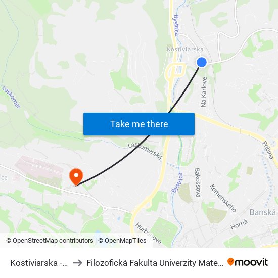 Kostiviarska - Žst to Filozofická Fakulta Univerzity Mateja Bela map