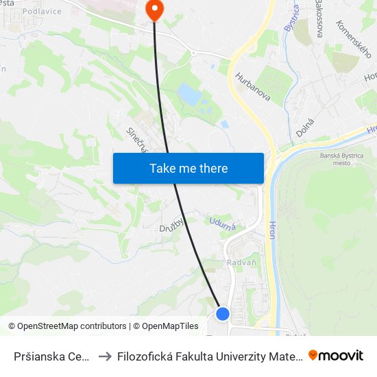 Pršianska Cesta I to Filozofická Fakulta Univerzity Mateja Bela map