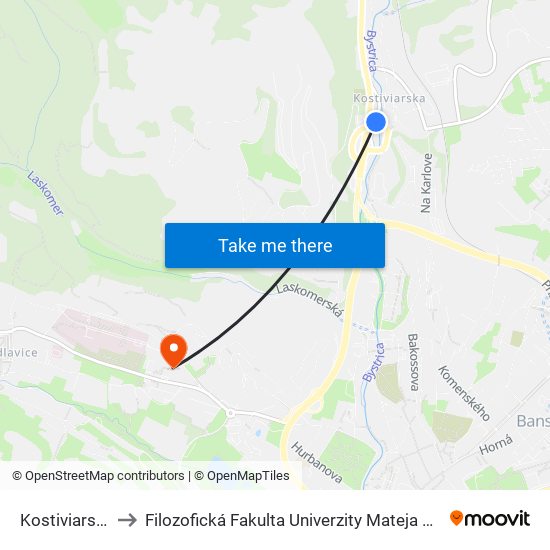 Kostiviarska to Filozofická Fakulta Univerzity Mateja Bela map