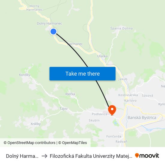 Dolný Harmanec to Filozofická Fakulta Univerzity Mateja Bela map