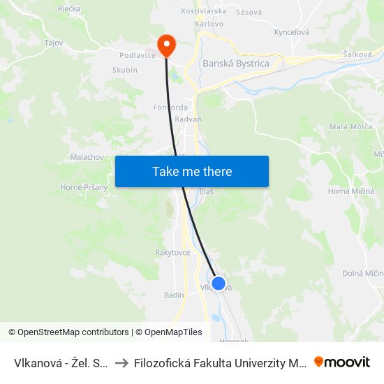 Vlkanová - Žel. Stanica to Filozofická Fakulta Univerzity Mateja Bela map