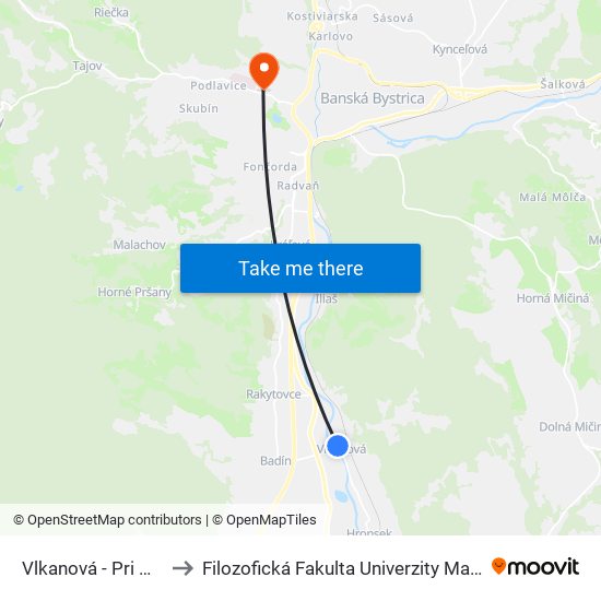 Vlkanová - Pri Moste to Filozofická Fakulta Univerzity Mateja Bela map