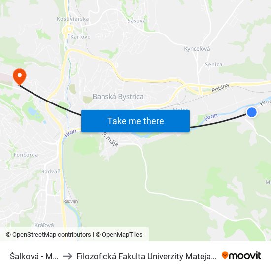 Šalková - Mlyn to Filozofická Fakulta Univerzity Mateja Bela map