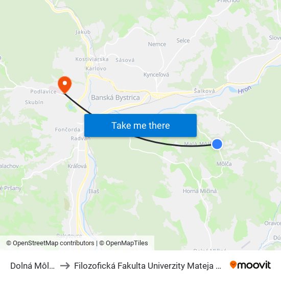 Dolná Môlča to Filozofická Fakulta Univerzity Mateja Bela map