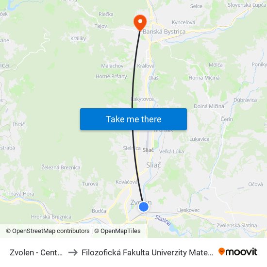 Zvolen - Centrum to Filozofická Fakulta Univerzity Mateja Bela map