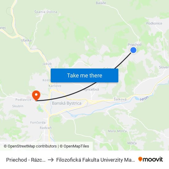 Priechod - Rázcestie to Filozofická Fakulta Univerzity Mateja Bela map