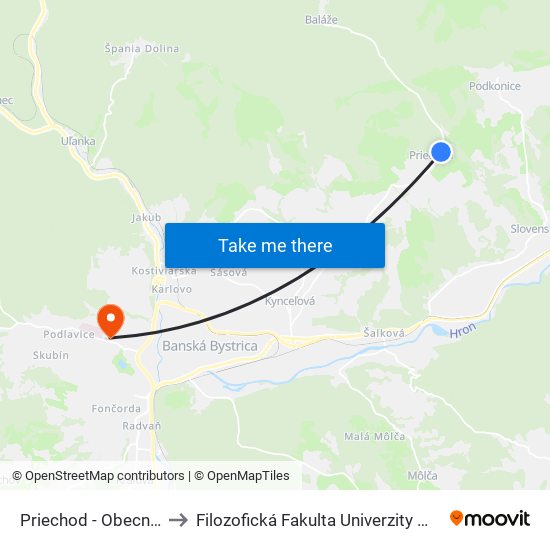 Priechod - Obecný Úrad to Filozofická Fakulta Univerzity Mateja Bela map