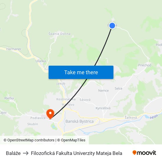 Baláže to Filozofická Fakulta Univerzity Mateja Bela map