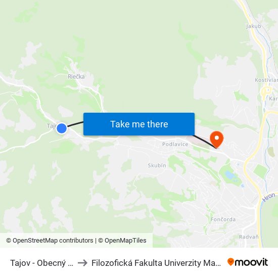 Tajov - Obecný Úrad to Filozofická Fakulta Univerzity Mateja Bela map