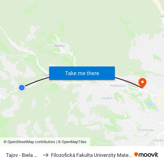 Tajov - Biela Hlina to Filozofická Fakulta Univerzity Mateja Bela map