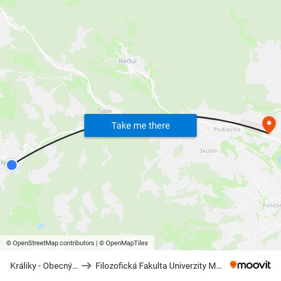 Králiky - Obecný Úrad to Filozofická Fakulta Univerzity Mateja Bela map