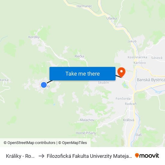 Králiky - Rovné to Filozofická Fakulta Univerzity Mateja Bela map