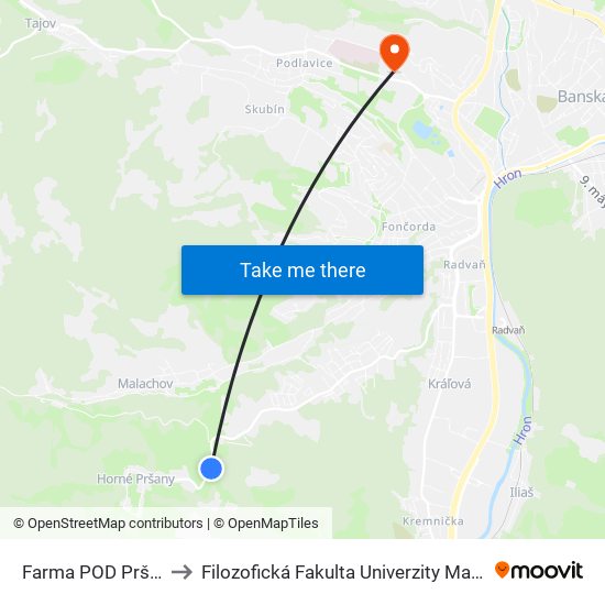 Farma POD Pršanmi to Filozofická Fakulta Univerzity Mateja Bela map