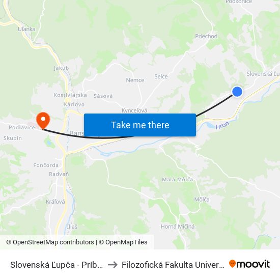 Slovenská Ľupča - Príboj, POD Skalou to Filozofická Fakulta Univerzity Mateja Bela map