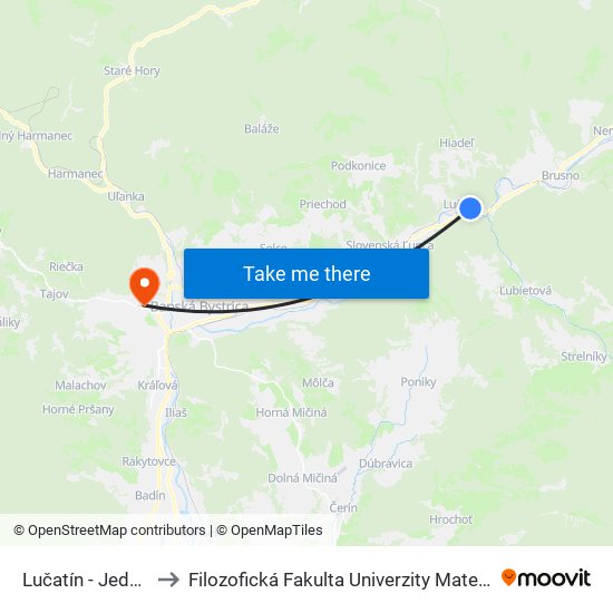 Lučatín - Jednota to Filozofická Fakulta Univerzity Mateja Bela map