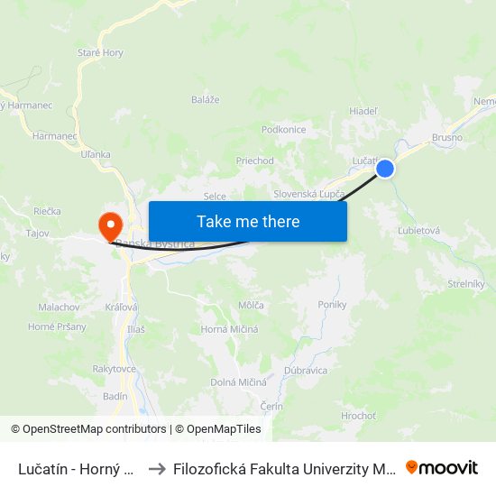 Lučatín - Horný Koniec to Filozofická Fakulta Univerzity Mateja Bela map