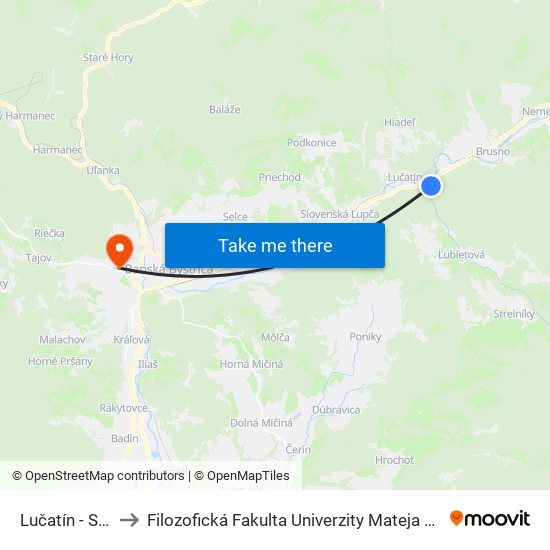 Lučatín - Ssc to Filozofická Fakulta Univerzity Mateja Bela map