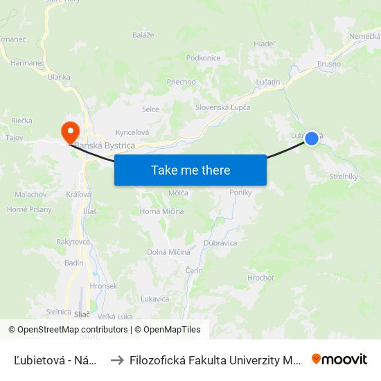 Ľubietová - Námestie to Filozofická Fakulta Univerzity Mateja Bela map