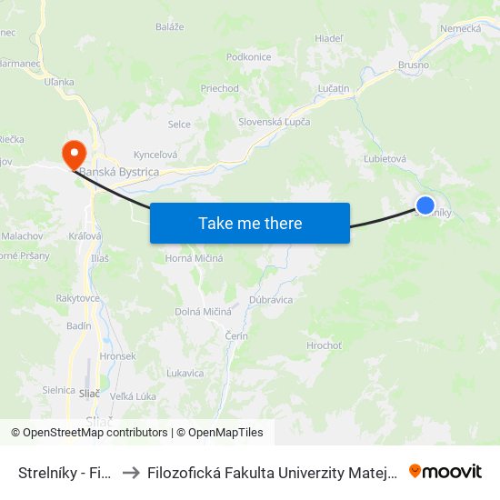 Strelníky - Fibek to Filozofická Fakulta Univerzity Mateja Bela map