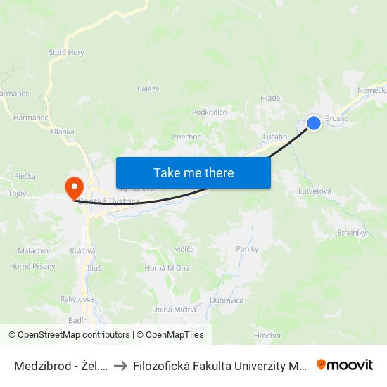 Medzibrod - Žel. Zast. to Filozofická Fakulta Univerzity Mateja Bela map