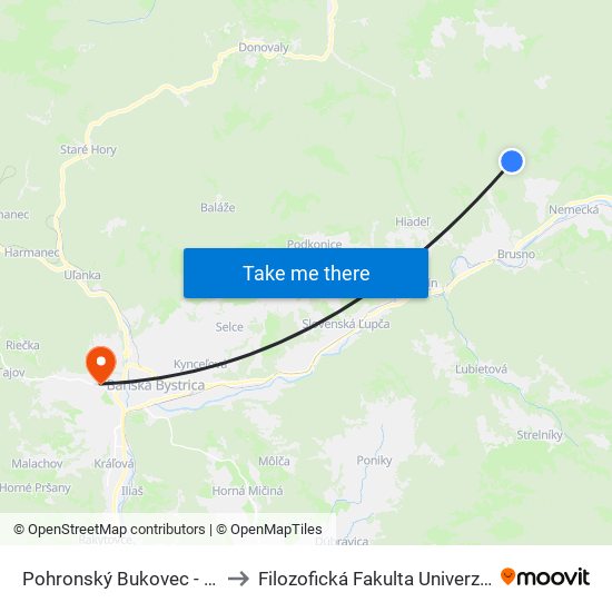 Pohronský Bukovec - Dolný Koniec to Filozofická Fakulta Univerzity Mateja Bela map