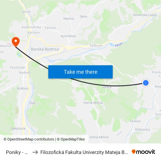 Poniky - Rd to Filozofická Fakulta Univerzity Mateja Bela map