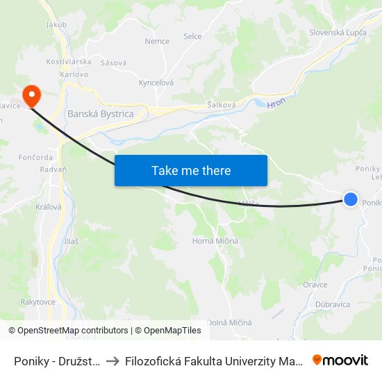 Poniky - Družstevná to Filozofická Fakulta Univerzity Mateja Bela map