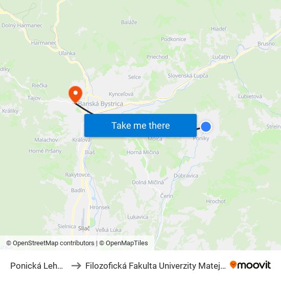 Ponická Lehôtka to Filozofická Fakulta Univerzity Mateja Bela map