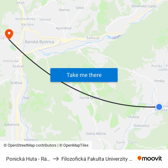 Ponická Huta - Rázcestie to Filozofická Fakulta Univerzity Mateja Bela map