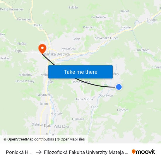 Ponická Huta to Filozofická Fakulta Univerzity Mateja Bela map