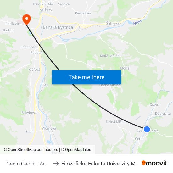 Čečín-Čačín - Rázcestie to Filozofická Fakulta Univerzity Mateja Bela map