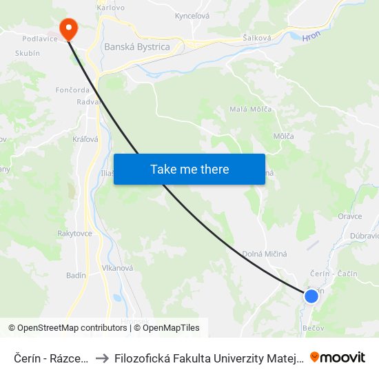 Čerín - Rázcestie to Filozofická Fakulta Univerzity Mateja Bela map