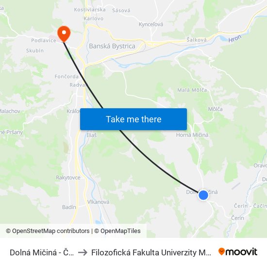 Dolná Mičiná - Č.D. 77 to Filozofická Fakulta Univerzity Mateja Bela map