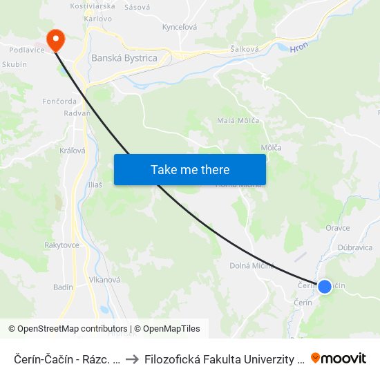 Čerín-Čačín - Rázc. Hrochoť to Filozofická Fakulta Univerzity Mateja Bela map