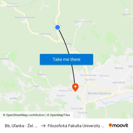 Bb, Uľanka - Žel. Stanica to Filozofická Fakulta Univerzity Mateja Bela map