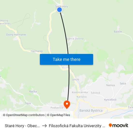 Staré Hory - Obecný Úrad to Filozofická Fakulta Univerzity Mateja Bela map