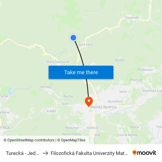 Turecká - Jednota to Filozofická Fakulta Univerzity Mateja Bela map