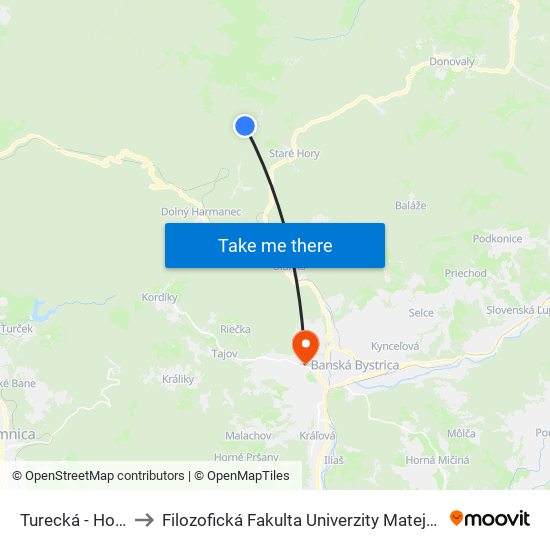 Turecká - Horná to Filozofická Fakulta Univerzity Mateja Bela map