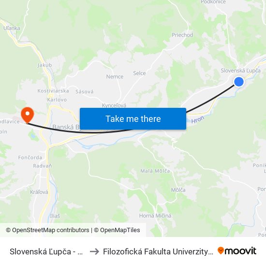 Slovenská Ľupča - Rázcestie to Filozofická Fakulta Univerzity Mateja Bela map