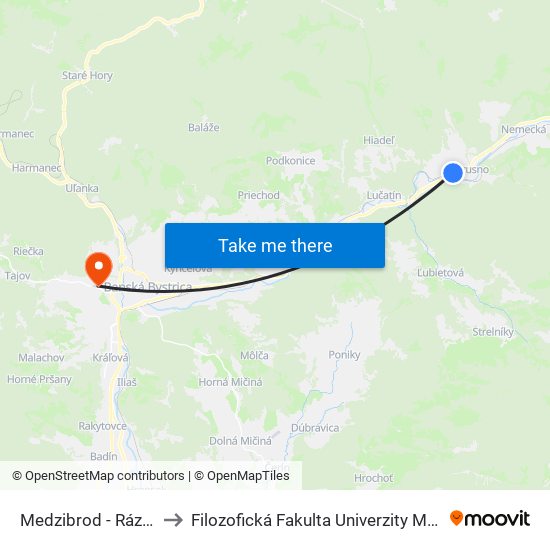 Medzibrod - Rázcestie to Filozofická Fakulta Univerzity Mateja Bela map