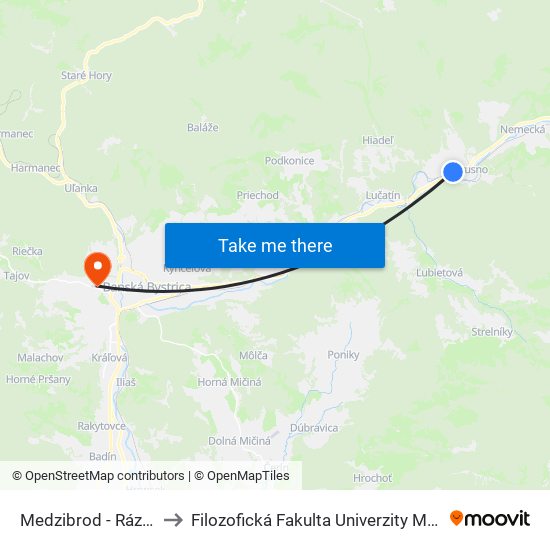 Medzibrod - Rázcestie to Filozofická Fakulta Univerzity Mateja Bela map