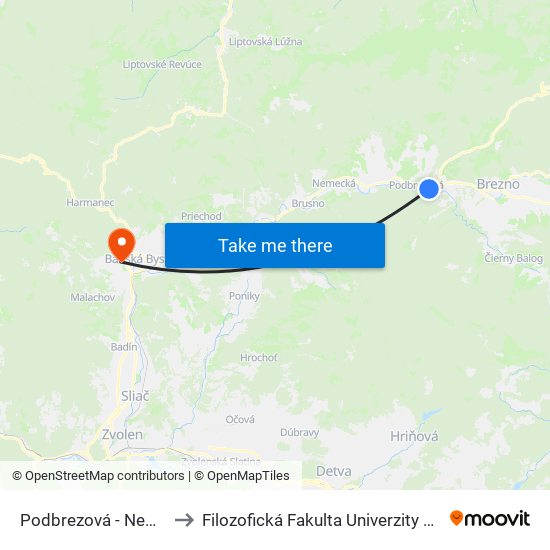 Podbrezová - Nemocnica to Filozofická Fakulta Univerzity Mateja Bela map