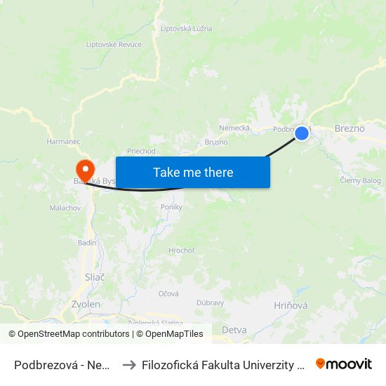 Podbrezová - Nemocnica to Filozofická Fakulta Univerzity Mateja Bela map