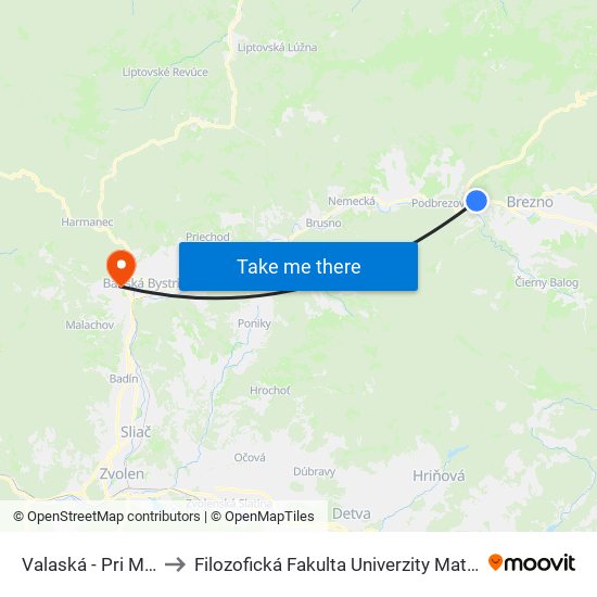 Valaská - Pri Moste to Filozofická Fakulta Univerzity Mateja Bela map