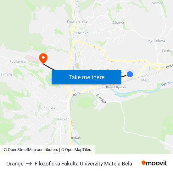 Orange to Filozofická Fakulta Univerzity Mateja Bela map