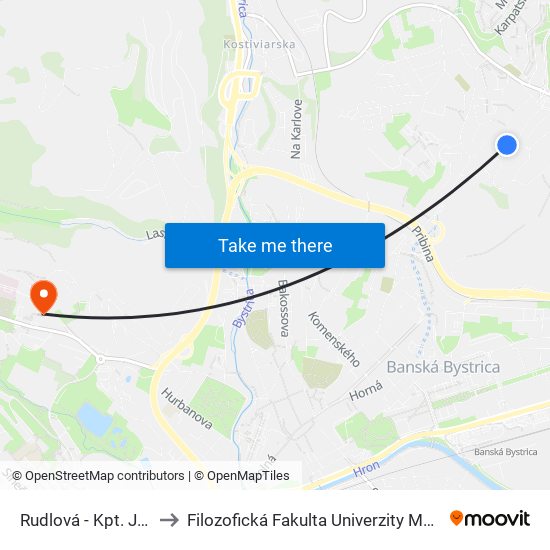 Rudlová - Kpt. Jaroša to Filozofická Fakulta Univerzity Mateja Bela map