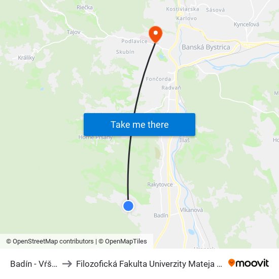 Badín - Vŕšok to Filozofická Fakulta Univerzity Mateja Bela map