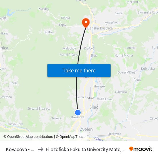 Kováčová - Nrc to Filozofická Fakulta Univerzity Mateja Bela map