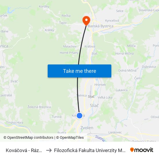 Kováčová - Rázcestie to Filozofická Fakulta Univerzity Mateja Bela map