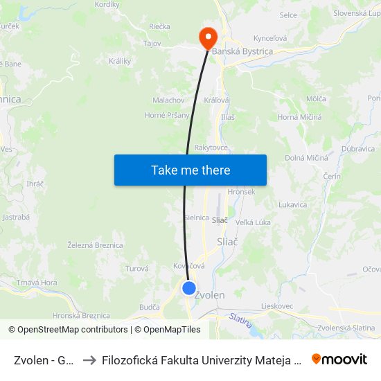 Zvolen - Geis to Filozofická Fakulta Univerzity Mateja Bela map